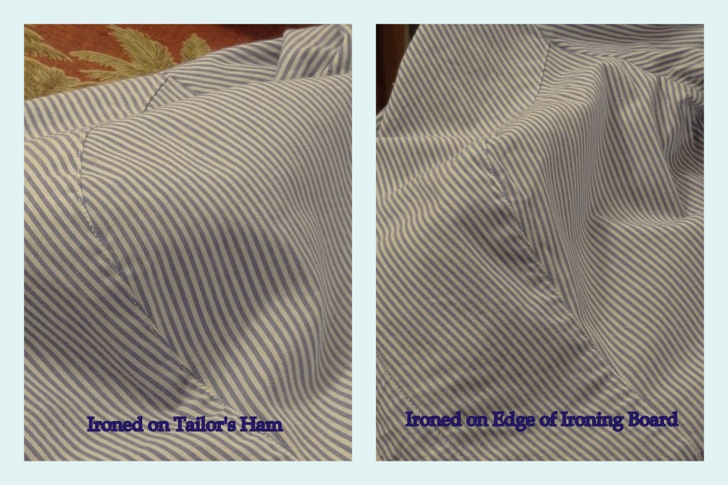 bust darts ironing stripe shirt before after