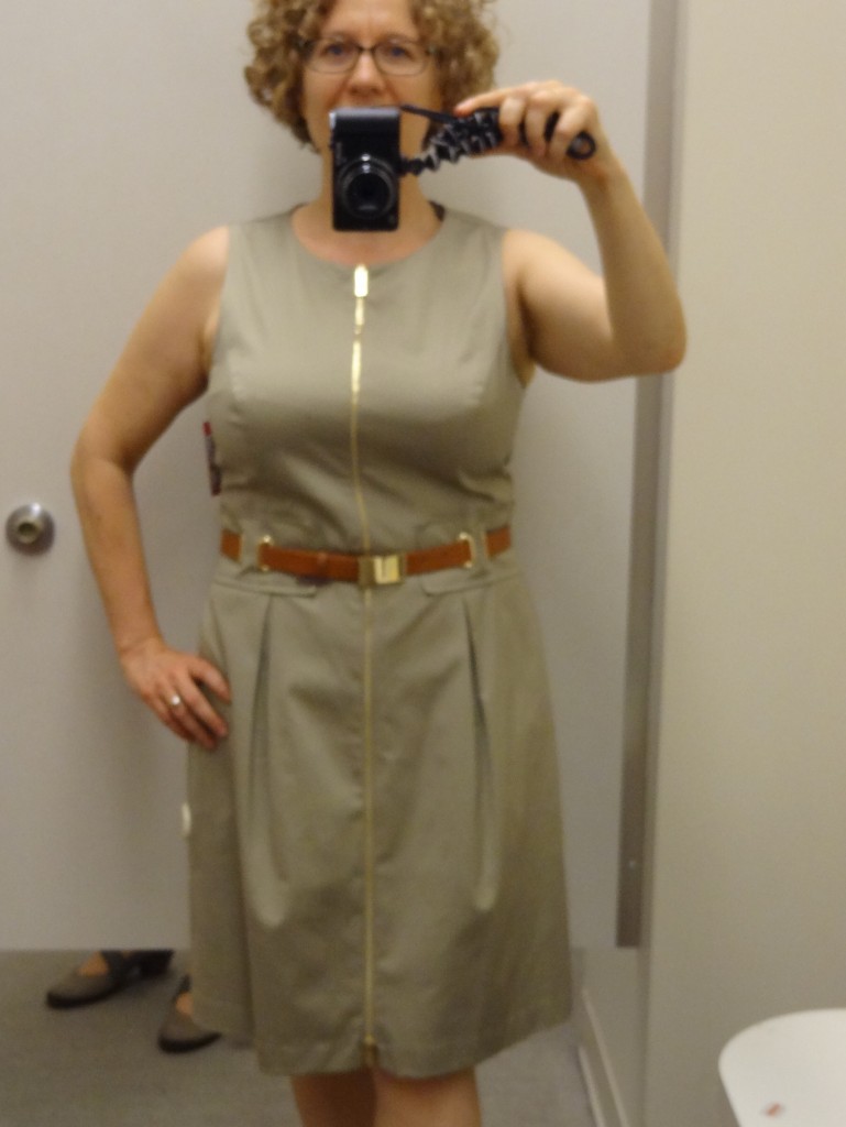 Size 14. There were deep armholes that created major bra flashing, the fabric folded in back, and the lining wasn't nice. But I like the idea of this dress.