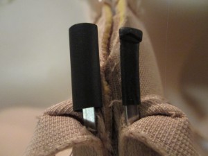 A comparison of the original tubing (left) and the shrunk tubing (right).