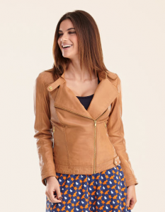 Tan leather biker jacket [http://www.bravissimo.com/pepperberry/products/coats/jackets/leather-biker-jacket/tan/pc158tan/?level=2] from Pepperberry.