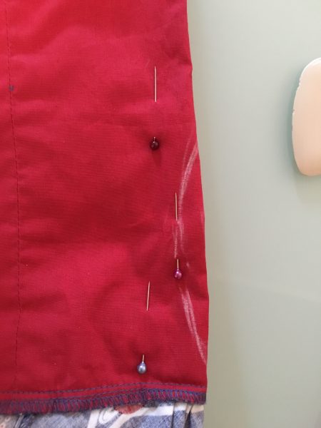 Then I added a couple extra pins just to help hold the fabric flat while sewing.