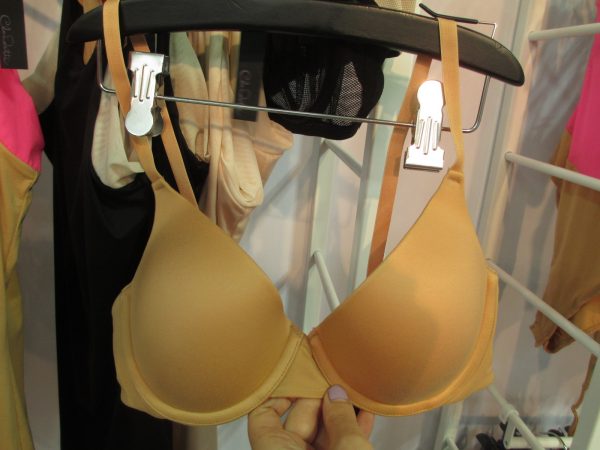 Claudette is also introducing their first molded tee shirt bra, with a plunge shape, made of microfiber, and available in black and two nude shades (“Sunkissed,” seen here, and “Blondie”).